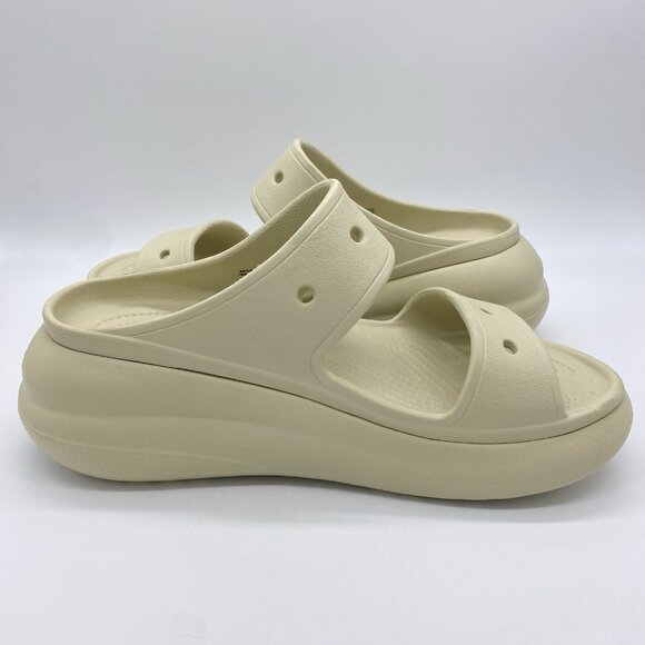 Crocs Classic Crush Sandals W12 M10 Bone Chunky Platform Wedge Two Strap Slides - Picture 8 of 12
